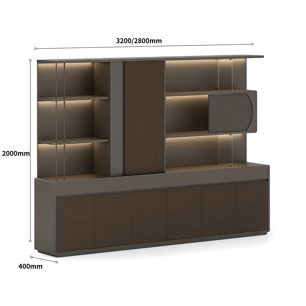 Pari-B Executive Office Walnut Wooden Filing Cabinet Bookcase