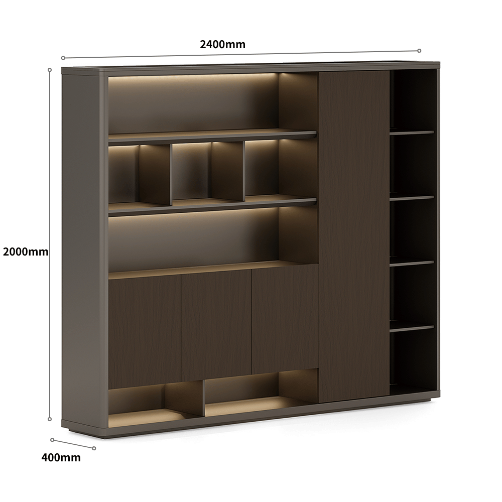 Pari-C Executive Office Walnut Wooden Filing Cabinet Bookcase