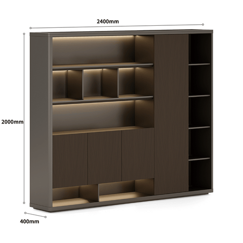 Pari-C Executive Office Walnut Wooden Filing Cabinet Bookcase