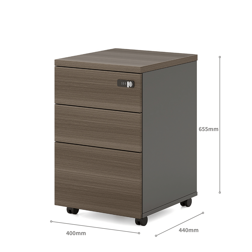 Pascal-B 3-Drawer Wooden Mobile Pedestal Cabinet with Combination Lock