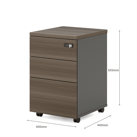 Pascal-B 3-Drawer Wooden Mobile Pedestal Cabinet with Combination Lock