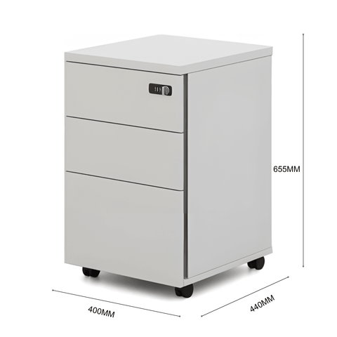 Pascal-B 3-Drawer Wooden Mobile Pedestal Cabinet with Combination Lock - Gavisco Office Furniture