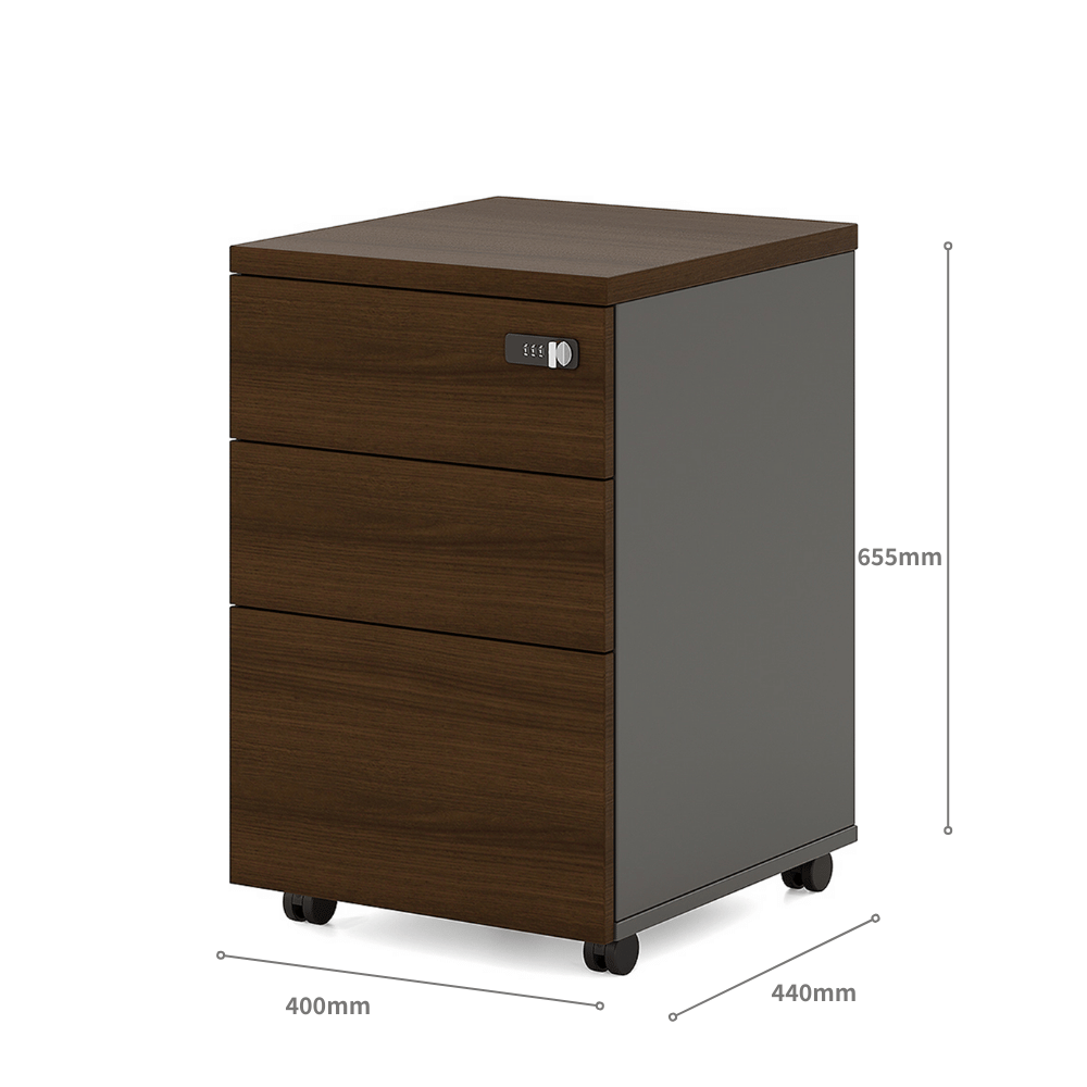 Pascal-B 3-Drawer Wooden Mobile Pedestal Cabinet with Combination Lock