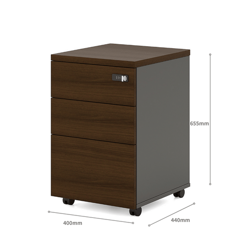 Pascal-B 3-Drawer Wooden Mobile Pedestal Cabinet with Combination Lock