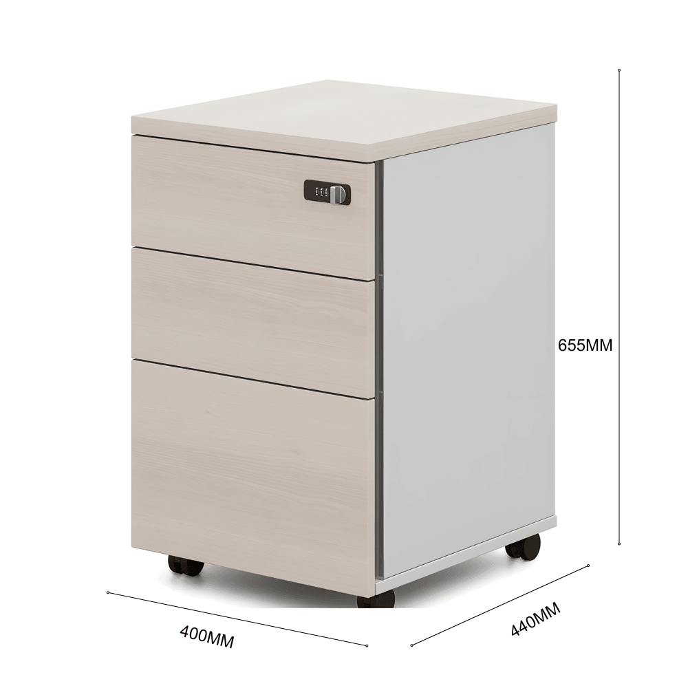 Pascal-B 3-Drawer Wooden Mobile Pedestal Cabinet with Combination Lock - Gavisco Office Furniture