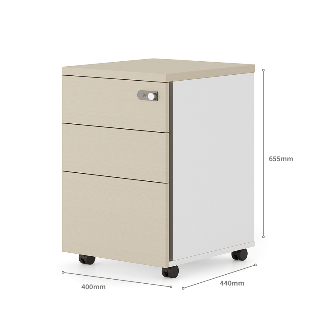 Pascal-B 3-Drawer Wooden Mobile Pedestal Cabinet with Combination Lock