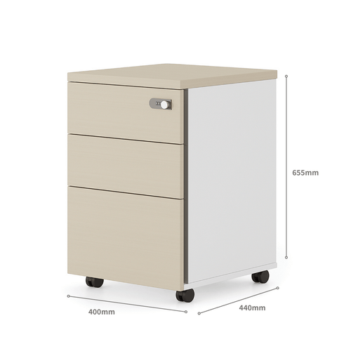 Pascal-B 3-Drawer Wooden Mobile Pedestal Cabinet with Combination Lock