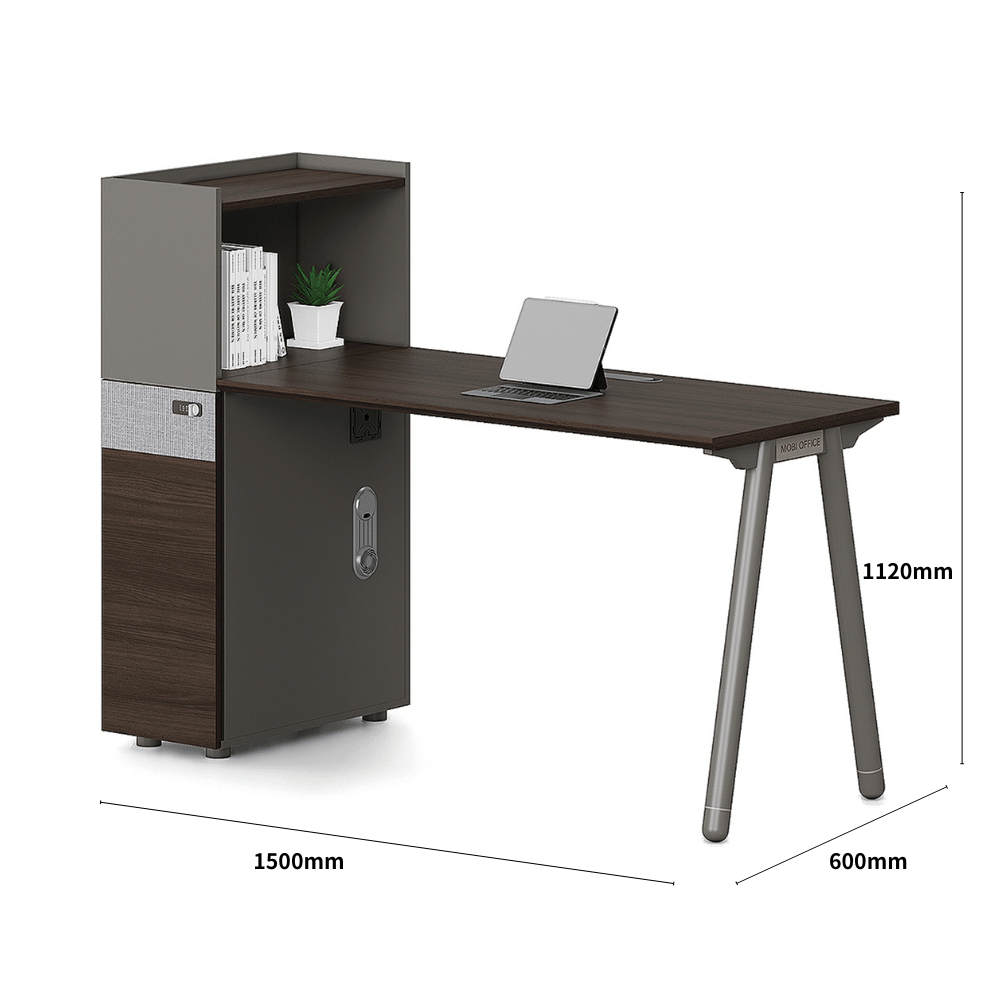 Pioneer2-D Metal Frame Office Desk Workstation with Tall Partition Cabinet
