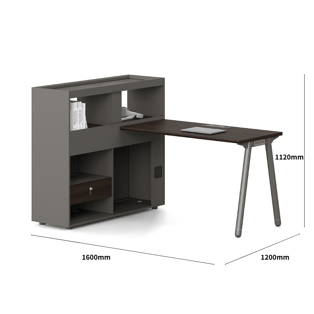 Pioneer2-E Metal Frame Office Desk Workstation with Side Return Partition Cabinet