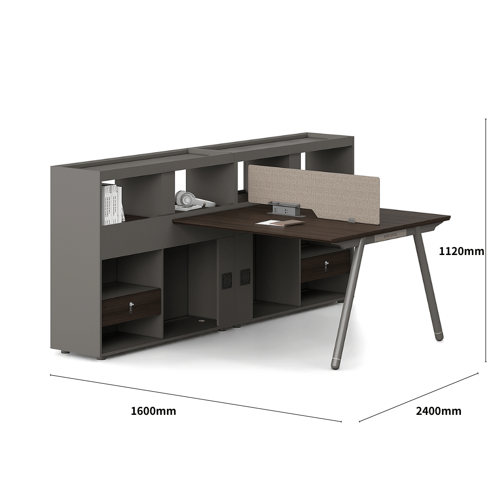 Pioneer2-E Metal Frame Office Desk Workstation with Side Return Partition Cabinet