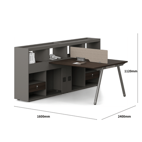Pioneer2-E Metal Frame Office Desk Workstation with Side Return Partition Cabinet