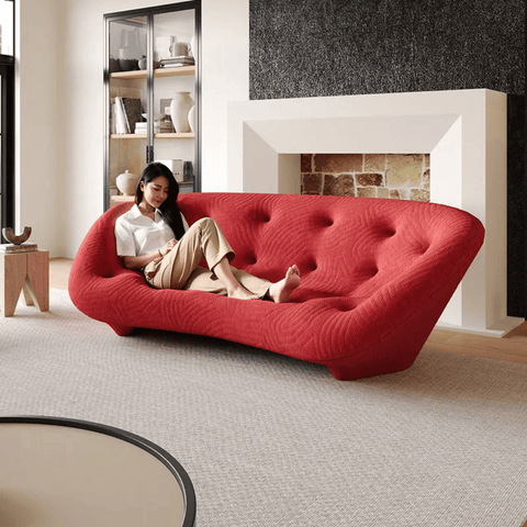 Ploum Two Seater Designer Fabric Medium High Back Lounge Sofa