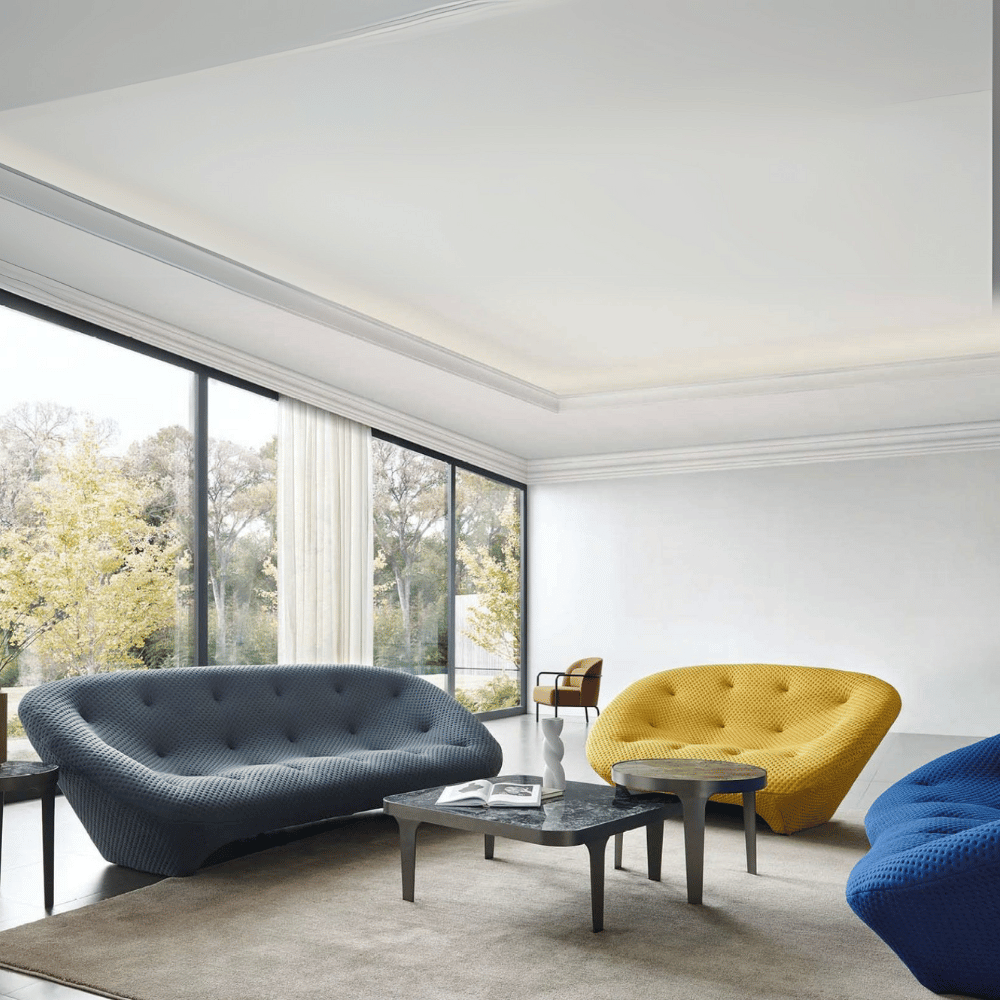 Ploum Three Seater Designer Fabric Large High Back Lounge Sofa ...