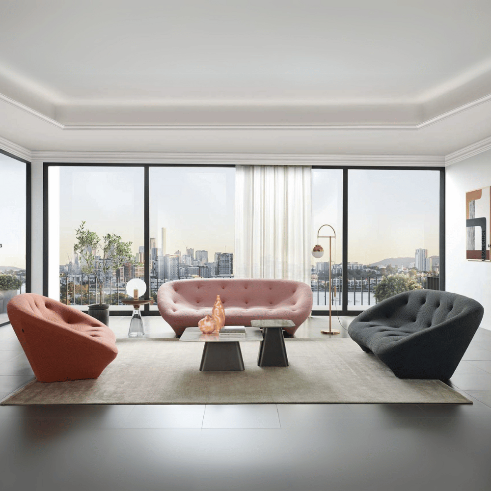 Ploum Three Seater Designer Fabric Large High Back Lounge Sofa ...