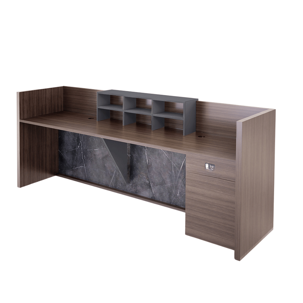 Regal Luxury 2.4M Wooden Reception Counter Desk with LED and Storage Cabinet