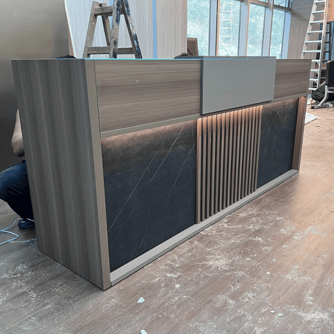 Regal Luxury 2.4M Wooden Reception Counter Desk with LED and Storage Cabinet