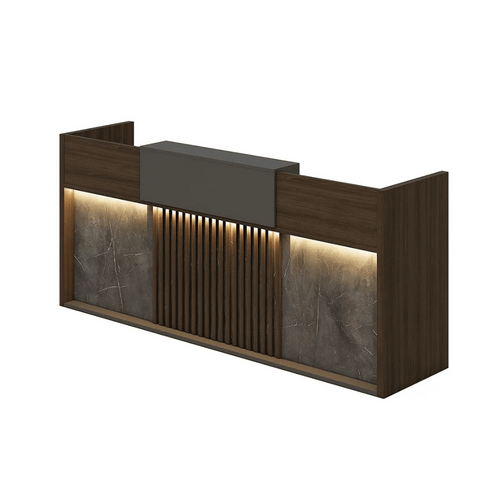 Regal Luxury 2.4M Wooden Reception Counter Desk with LED and Storage Cabinet