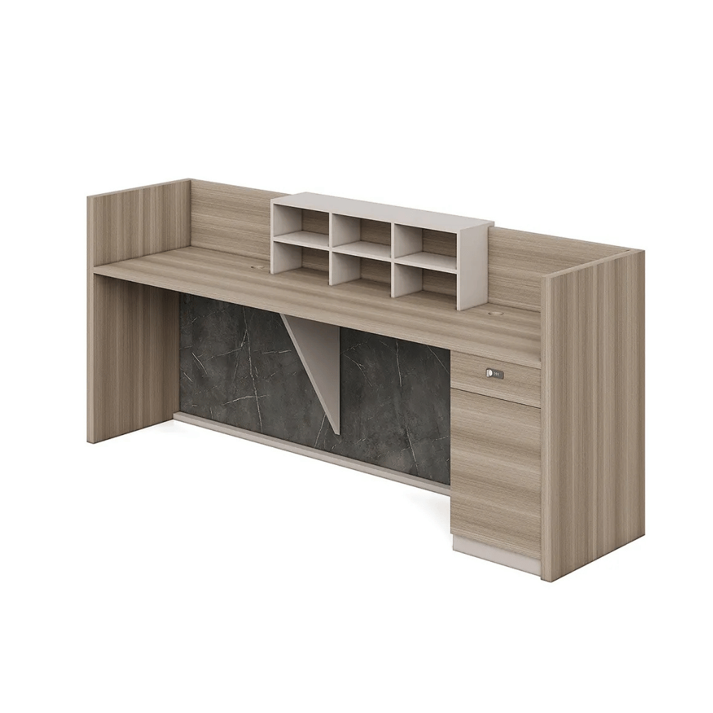 Regal Luxury 2.4M Wooden Reception Counter Desk with LED and Storage Cabinet