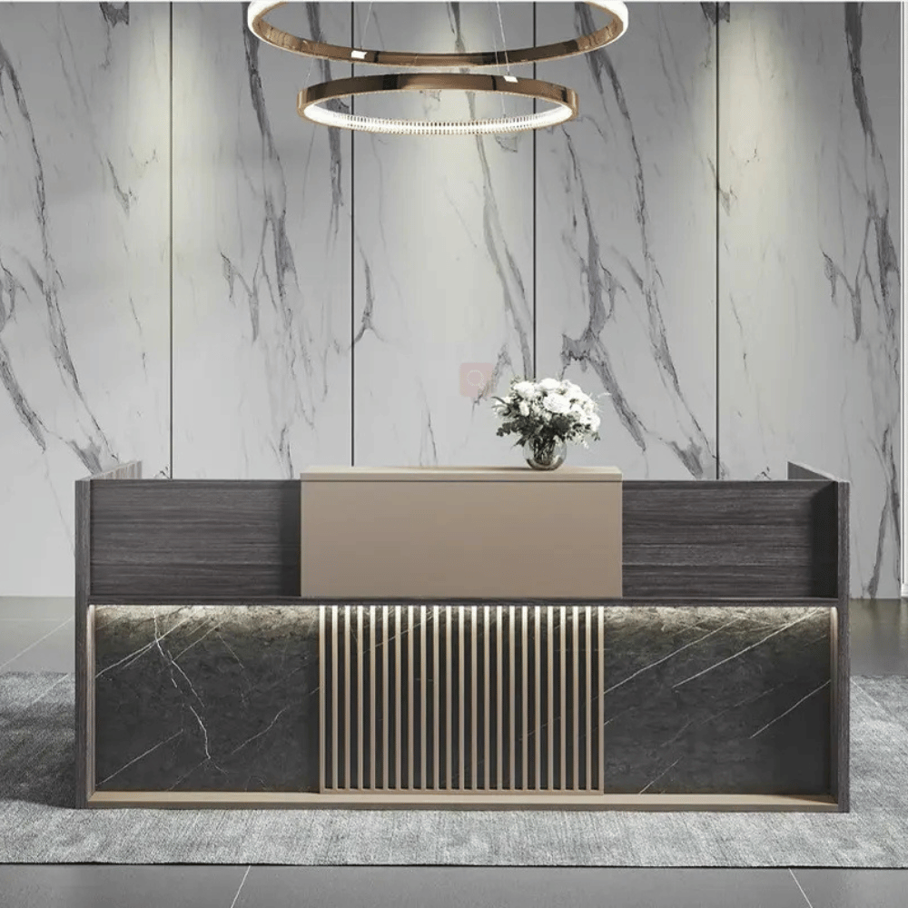 Regal Luxury 2.4M Wooden Reception Counter Desk with LED and Storage Cabinet