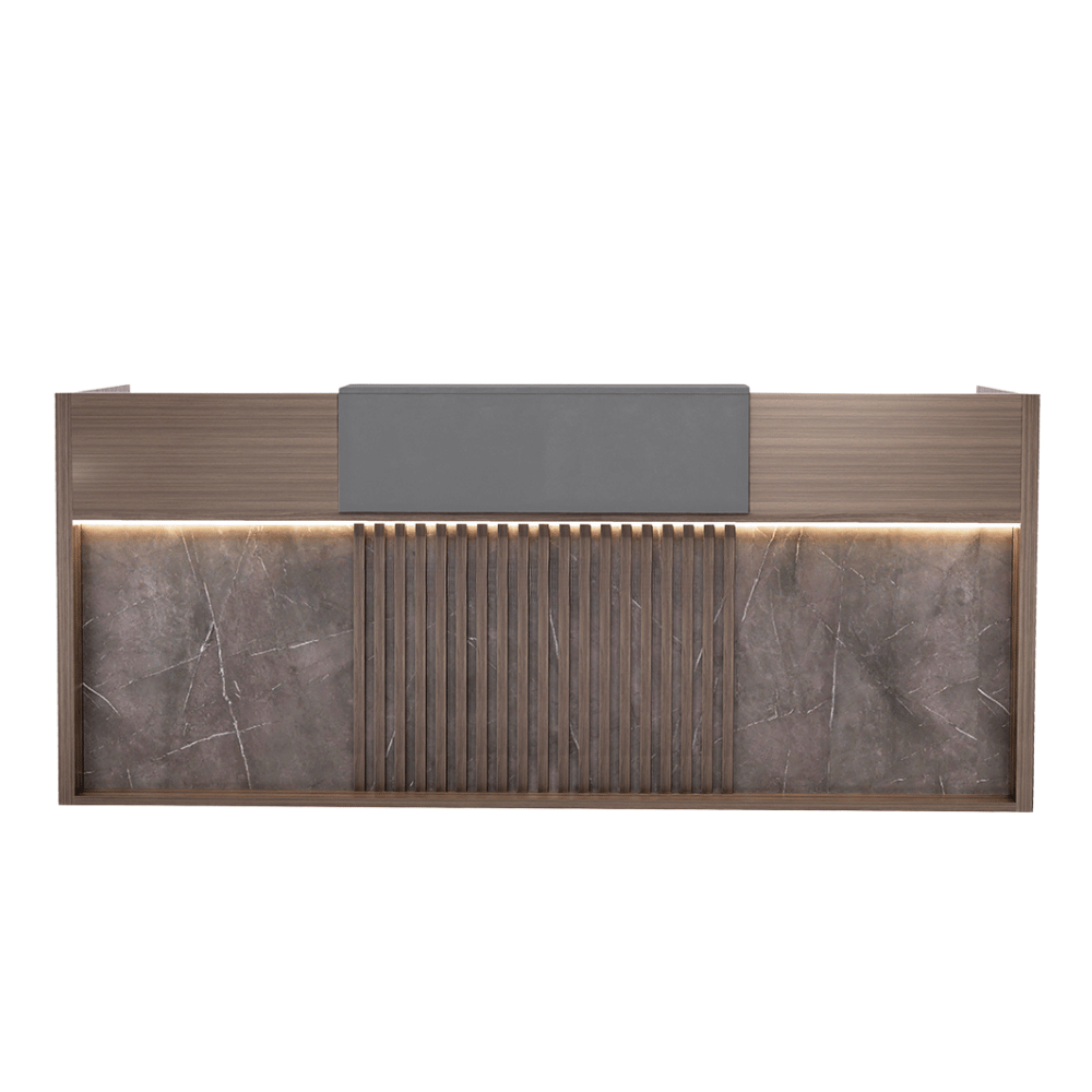 Regal Luxury 2.4M Wooden Reception Counter Desk with LED and Storage Cabinet