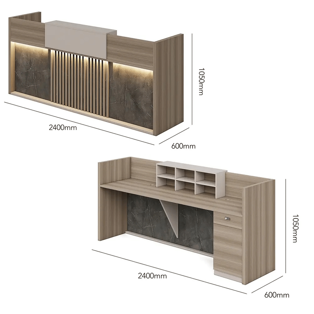 Regal Luxury 2.4M Wooden Reception Counter Desk with LED and Storage Cabinet