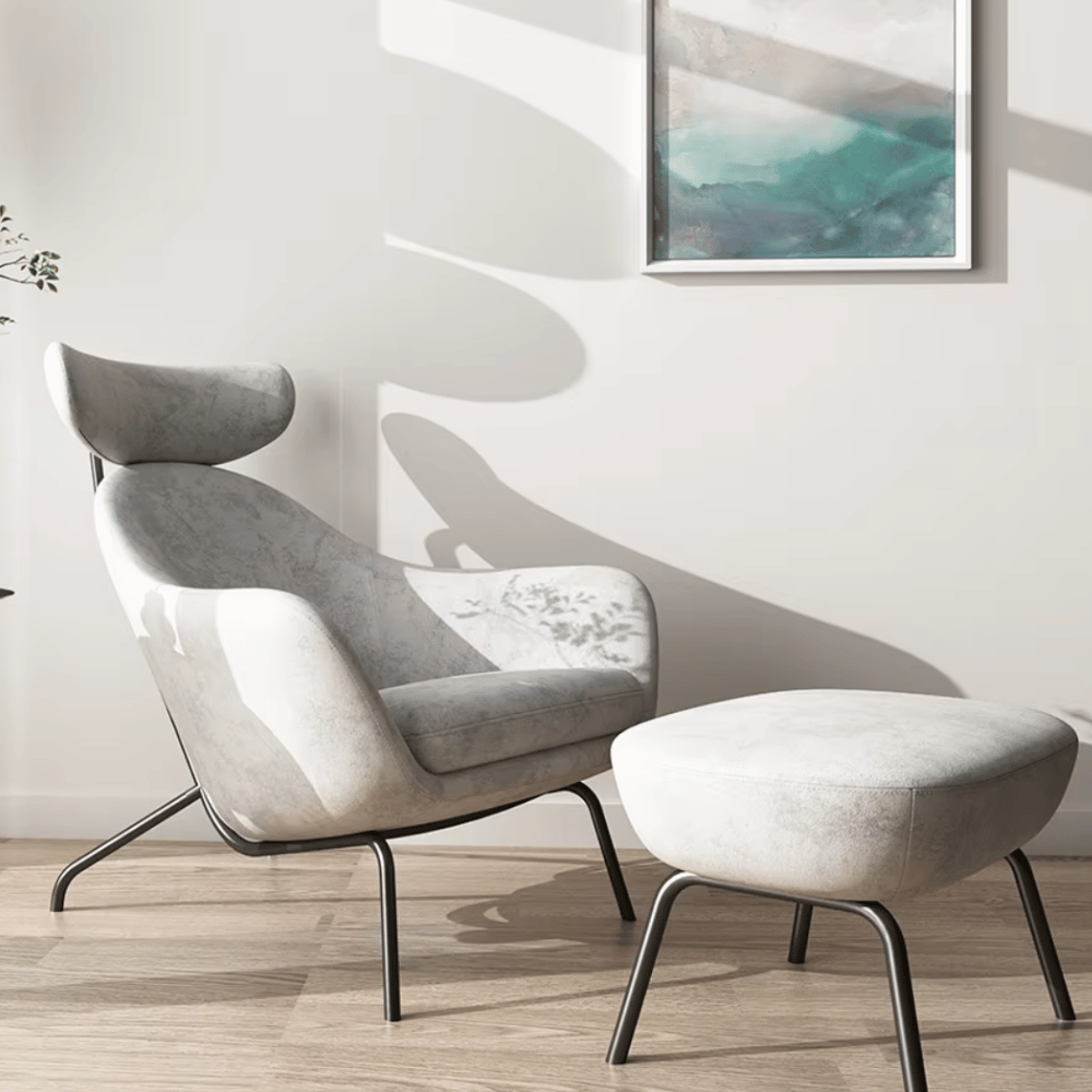 Regnal Modern Fabric Lounge Armchair with Ottoman