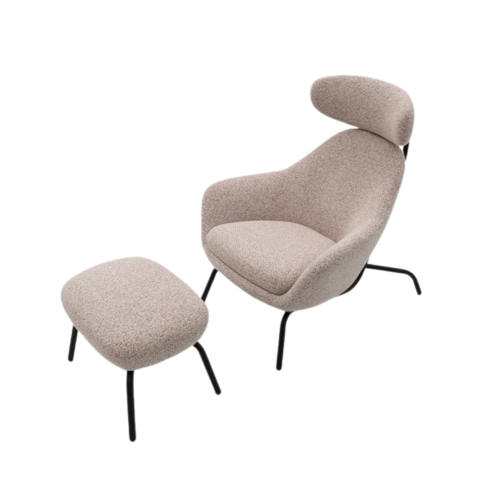 Regnal Modern Fabric Lounge Armchair with Ottoman