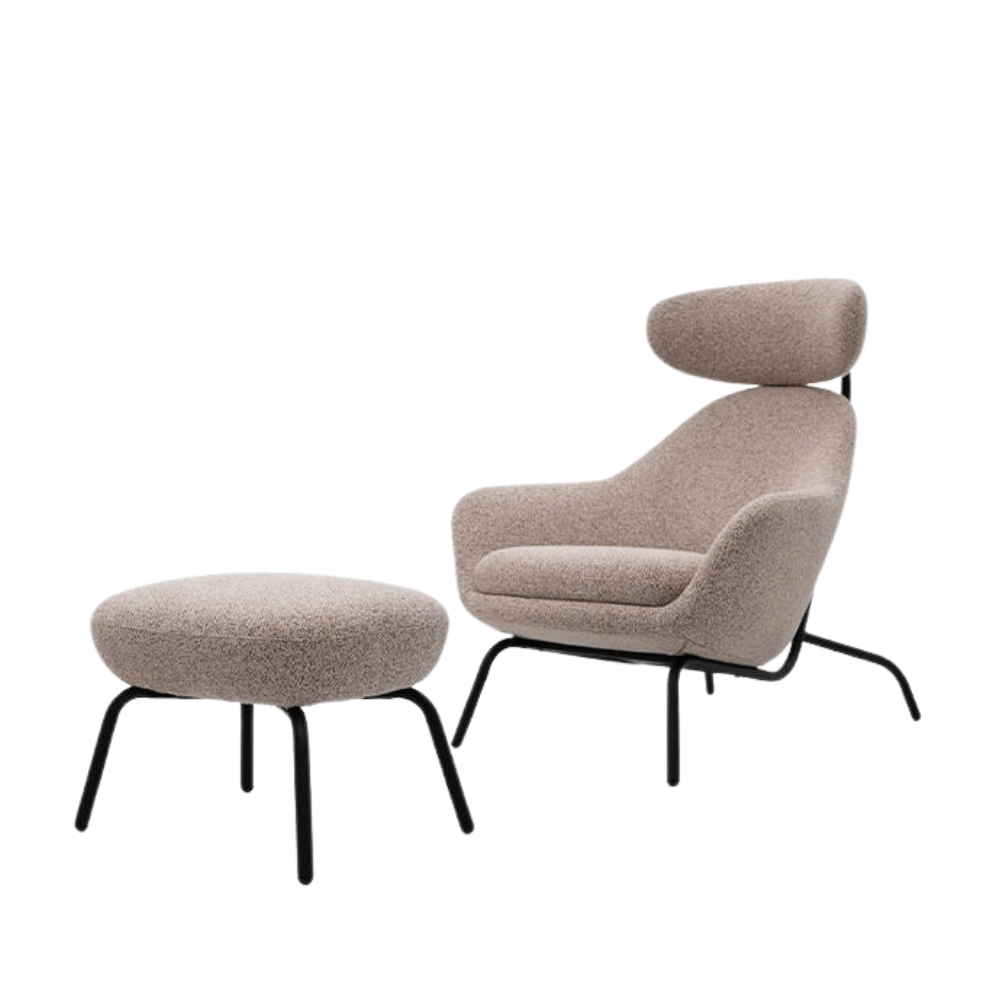 Regnal Modern Fabric Lounge Armchair with Ottoman