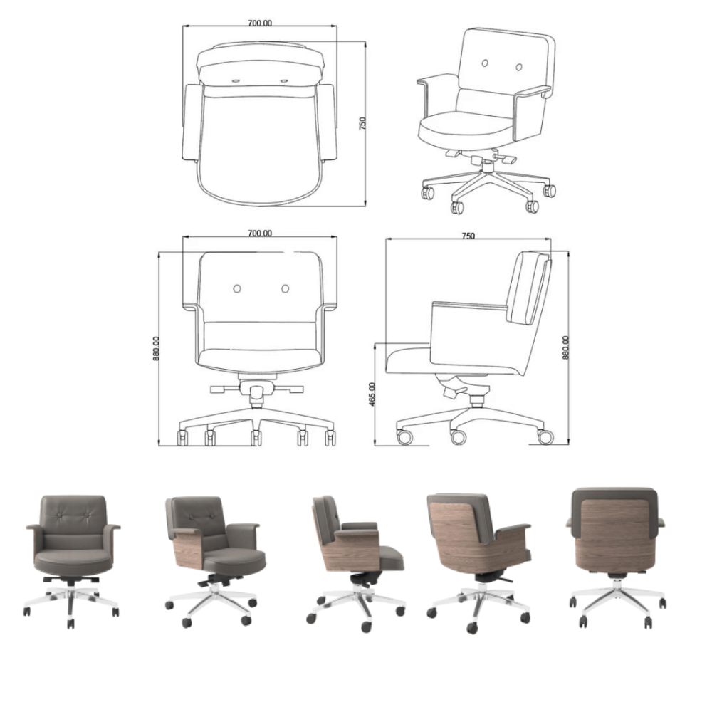 Retro-M Mid Back Bentwood Office Genuine Leather Leather Executive Chair