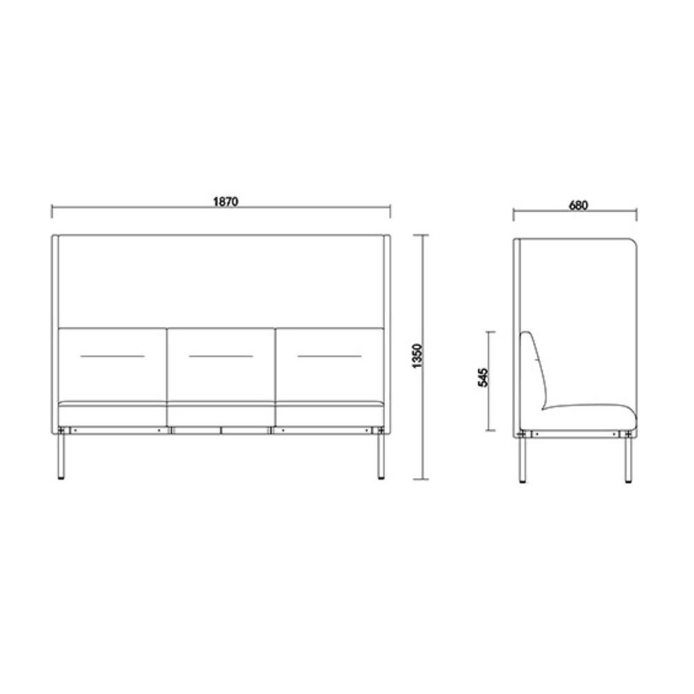 Santo Three Seater Acoustic Privacy Lounge High Back Sofa Booth - Gavisco Office Furniture