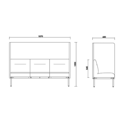 Santo Three Seater Acoustic Privacy Lounge High Back Sofa Booth - Gavisco Office Furniture