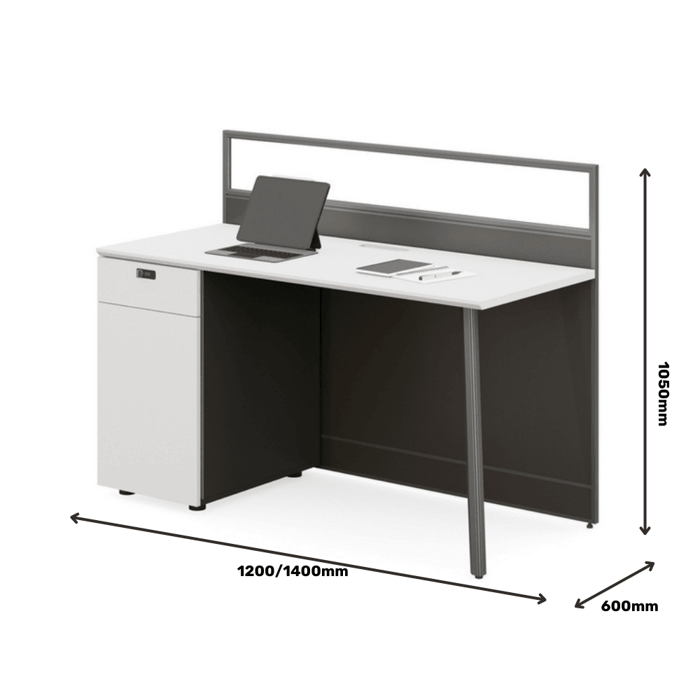 Shade-B Office Desk Workbench with Glass Partition and Side Cabinet - Gavisco Office Furniture