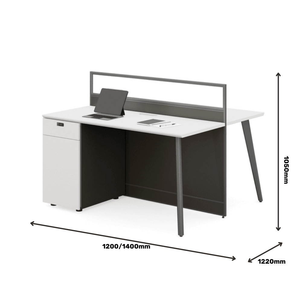 Shade-B Office Desk Workbench with Glass Partition and Side Cabinet - Gavisco Office Furniture