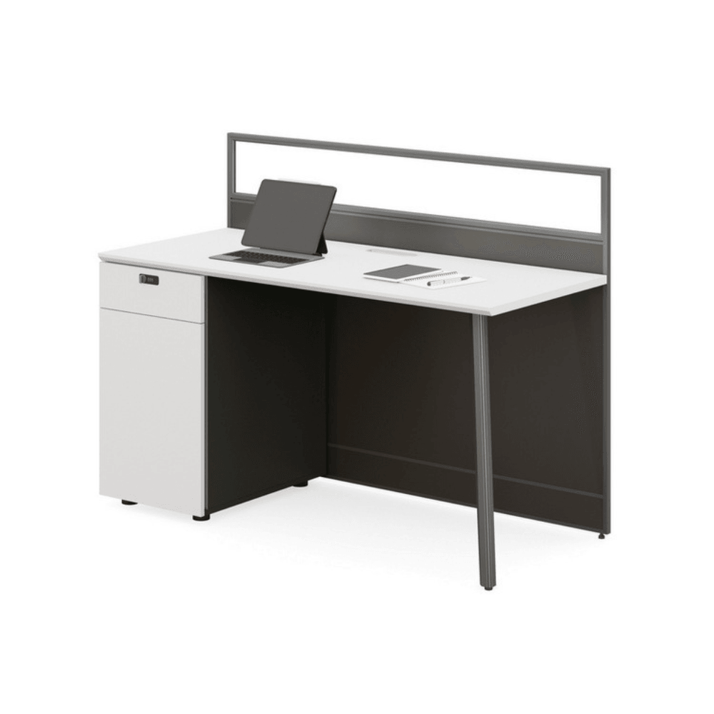 Shade-B Office Desk Workbench with Glass Partition and Side Cabinet - Gavisco Office Furniture