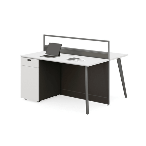 Shade-B Office Desk Workbench with Glass Partition and Side Cabinet - Gavisco Office Furniture