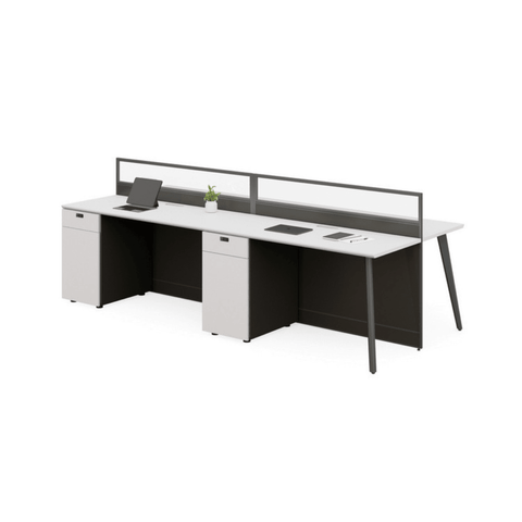 Shade-B Office Desk Workbench with Glass Partition and Side Cabinet - Gavisco Office Furniture