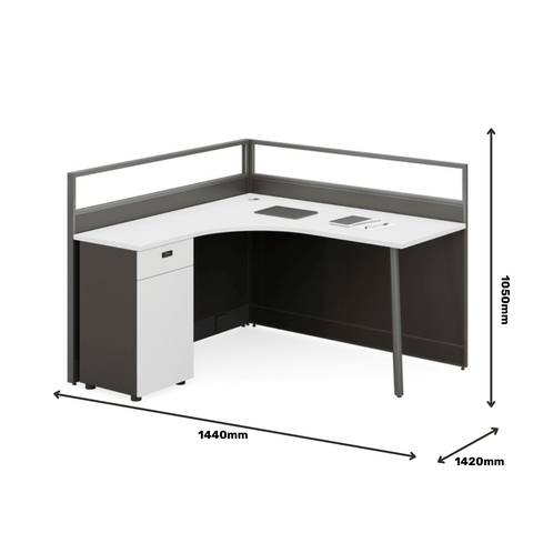 Shade-C L-shaped Office Desk Workbench with Glass Partition and Side Cabinet - Gavisco Office Furniture