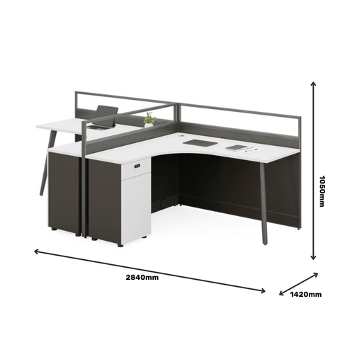 Shade-C L-shaped Office Desk Workbench with Glass Partition and Side Cabinet - Gavisco Office Furniture