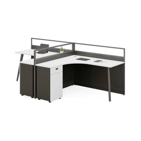 Shade-C L-shaped Office Desk Workbench with Glass Partition and Side Cabinet - Gavisco Office Furniture