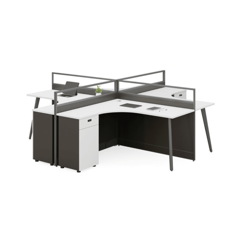 Shade-C L-shaped Office Desk Workbench with Glass Partition and Side Cabinet - Gavisco Office Furniture