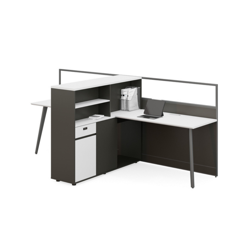 Shade-D Office Desk Workbench with Glass Partition and Tall Side Storage Cabinet - Gavisco Premium Office Furniture