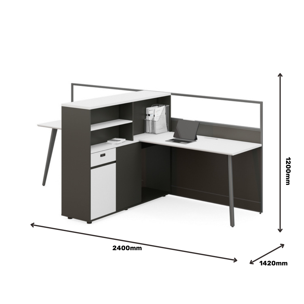 Shade-D Office Desk Workbench with Glass Partition and Tall Side Storage Cabinet - Gavisco Premium Office Furniture