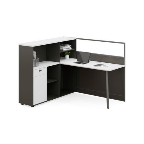 Shade-D Office Desk Workbench with Glass Partition and Tall Side Storage Cabinet - Gavisco Premium Office Furniture