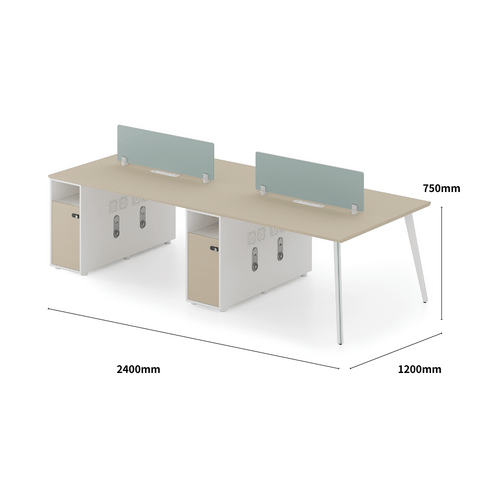Shine-A Office Desk Metal Frame Workstation with Storage Cabinet