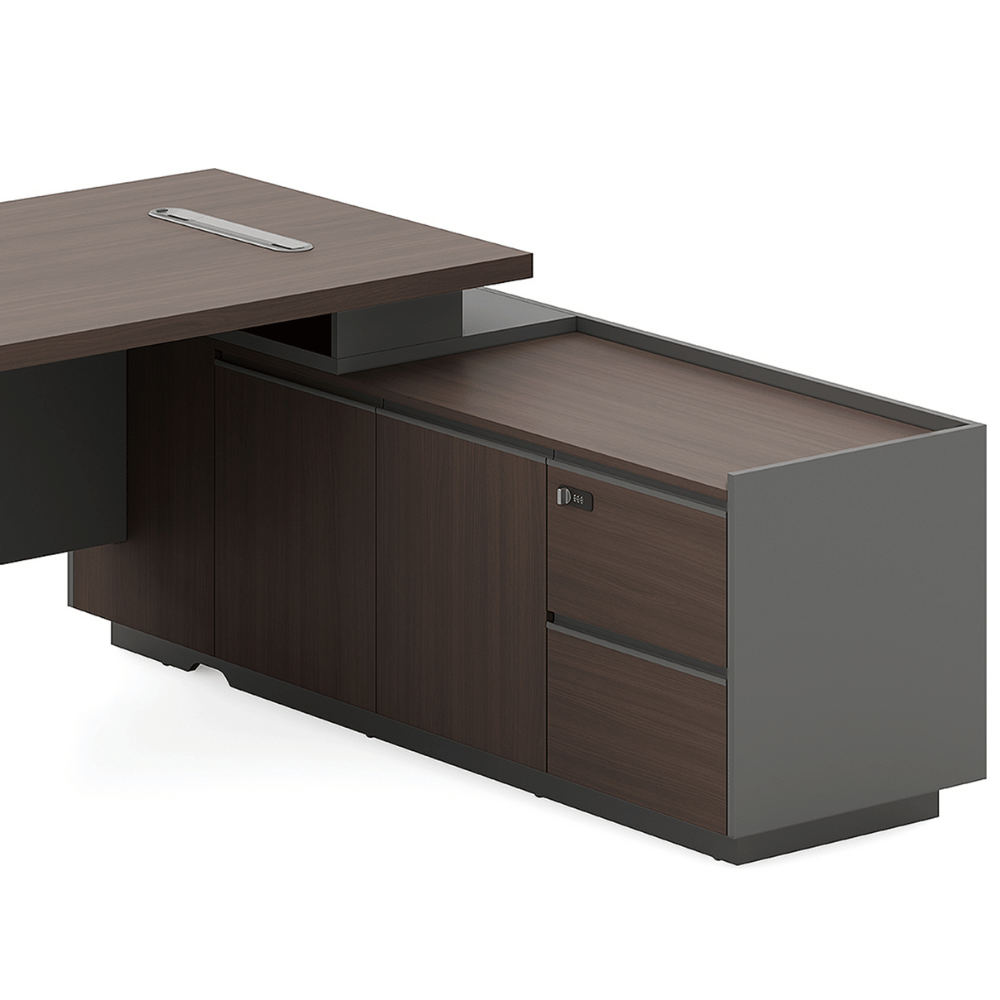 Sonata-C Small Walnut Wooden Executive Desk with Side Return Cabinet