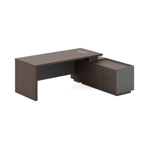 Sonata-C Small Walnut Wooden Executive Desk with Side Return Cabinet