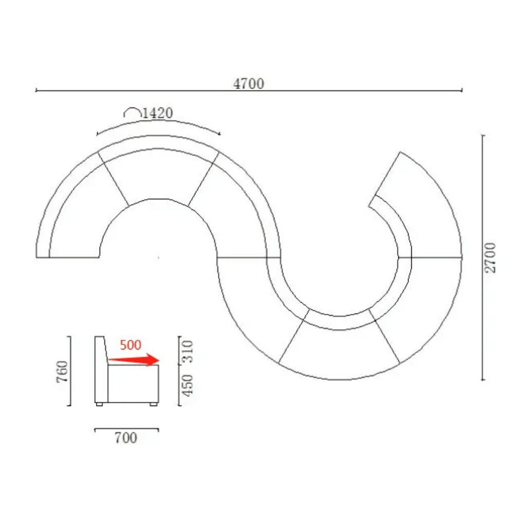 Spira Modern Modular Curved Lounge Sectional Sofa