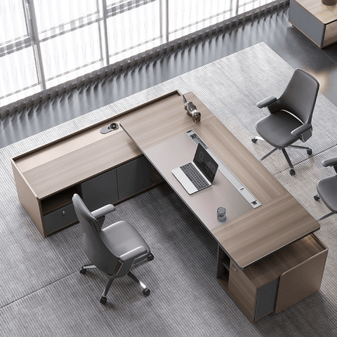 Stark-B Large Wooden Office Executive Desk with Side Table and Storage Cabinet - Gavisco Office Furniture