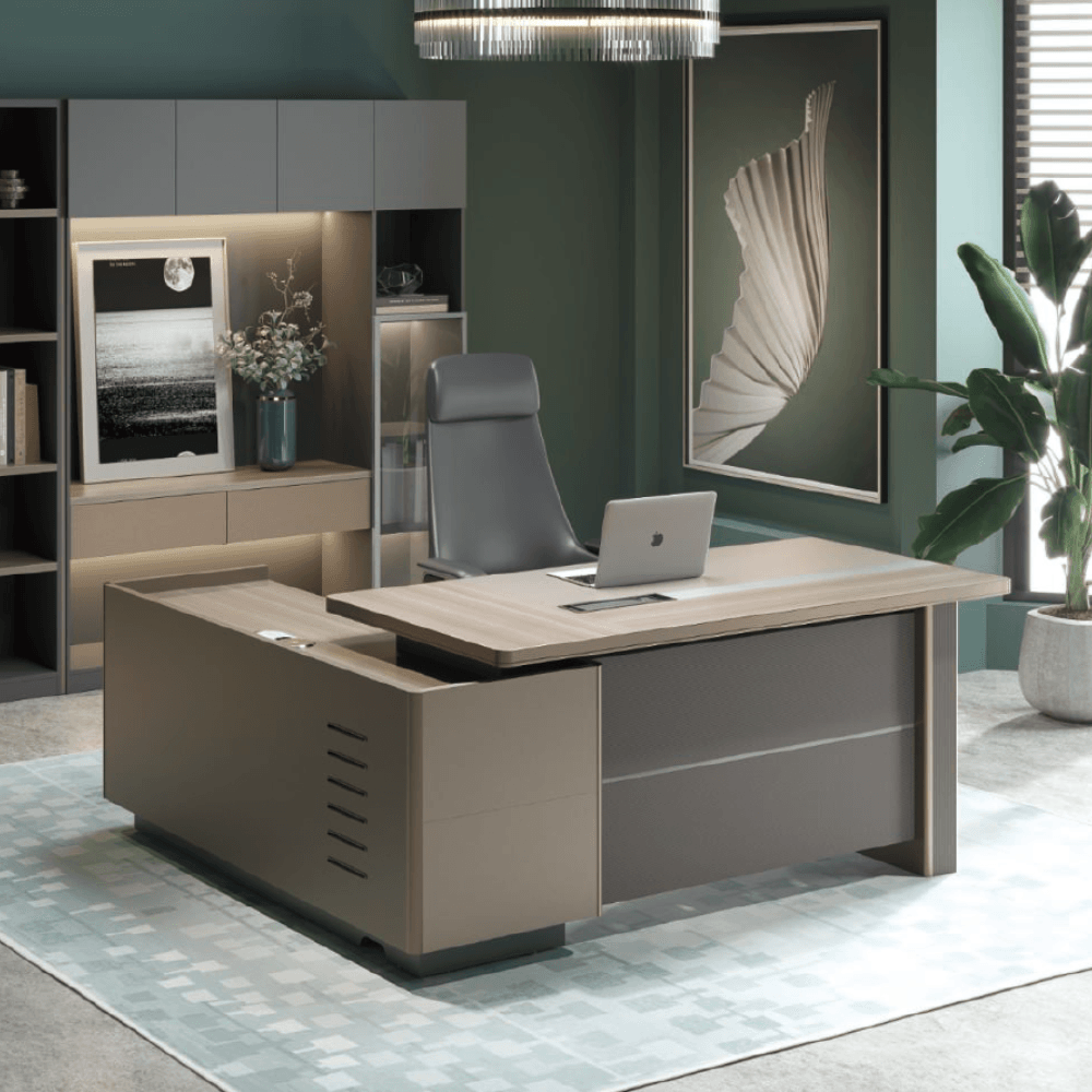 Stark-A Wooden Office Executive Desk with Side Table and Storage Cabinet - Gavisco Office Furniture