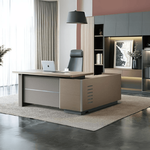 Stark-A Wooden Office Executive Desk with Side Table and Storage Cabinet - Gavisco Office Furniture